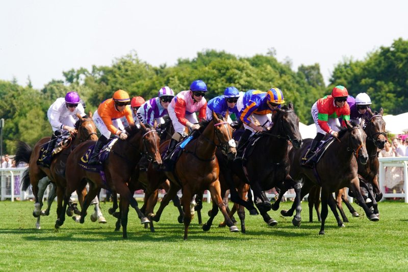 Meditate ridden by Ryan Moore (third right) on their way to winning the Albany Stakes